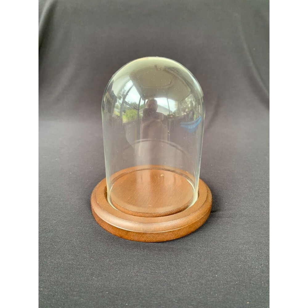 Vintage Genuine Wood Base Glass Dome Cloche Display Cover Appx 4 3/4" x 3 7/8"